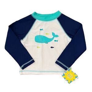 NWT Little Me White & Navy W/Turquoise Whale Graphic Swim/Rashguard